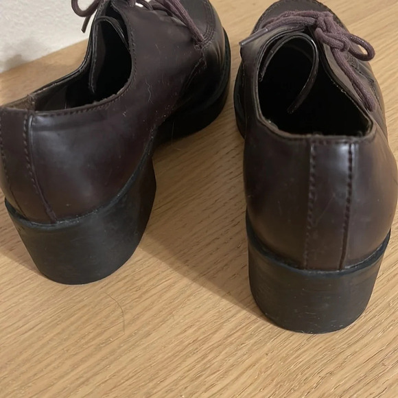 Vintage 90s Y2K Lower East Side Brown Faux Leather Chunky Loafer Lace Up Shoes 6 - Picture 7 of 16